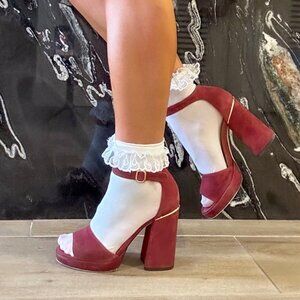 Vintage Y2K Michael Kors Crimson Red Suede Coquette Platform Anklet Pumps (6M)